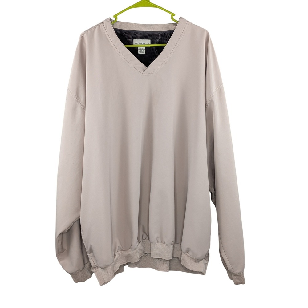 Cutter & Buck Windbreaker Pullover Mens 3X Beige V Neck Mesh Lined Golf Gorpcore